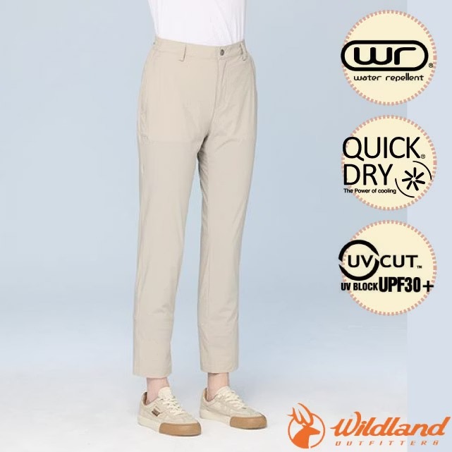 【荒野 WildLand】女 彈性冰涼透氣抗UV9分褲.涼感休閒運動褲/0B31323-176 白毛山✿30E010